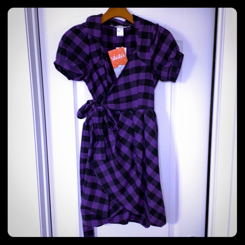 Purple Plaid Wrap Dress